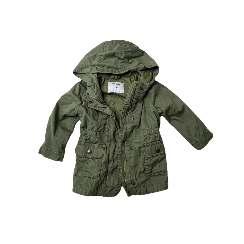 Old Navy Baby Toddler Utility Jacket Army Green Hooded 12-18M